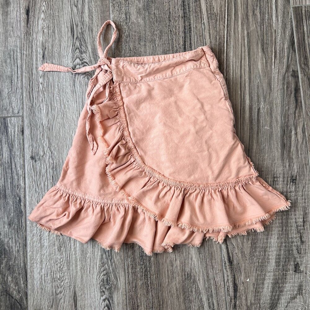 Anthropologie Pilcro Pink Nettie Ruffle Tie Wrap Boho shabby chic Skirt Sz XS #B